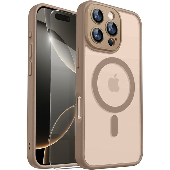 Tok iPhone 16 Pro-hoz, MagSafe, ERBORD Matt Case, desert titanium + képernyőüveg
