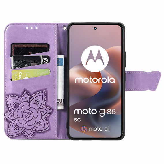 Pattintható tok a Motorola Moto G86 5G, Butterfly, lila