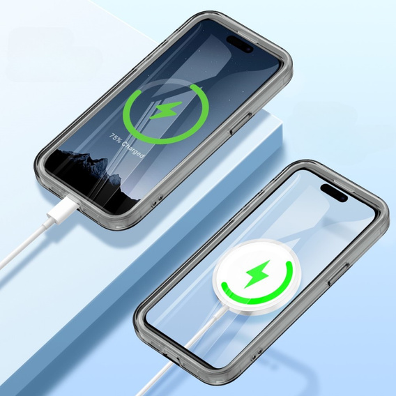 Tok iPhone 16 Pro Max, Shockproof Hybrid, fóliával, MagSafe-hoz, szürke