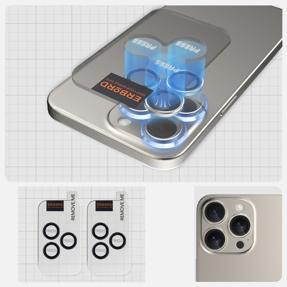 2x ERBORD OPTIK Pro edzett üveg iPhone 16 Pro/16 Pro Max / 15 Pro/15 Pro Max/14 Pro/14 Pro Max kamera számára, titánium