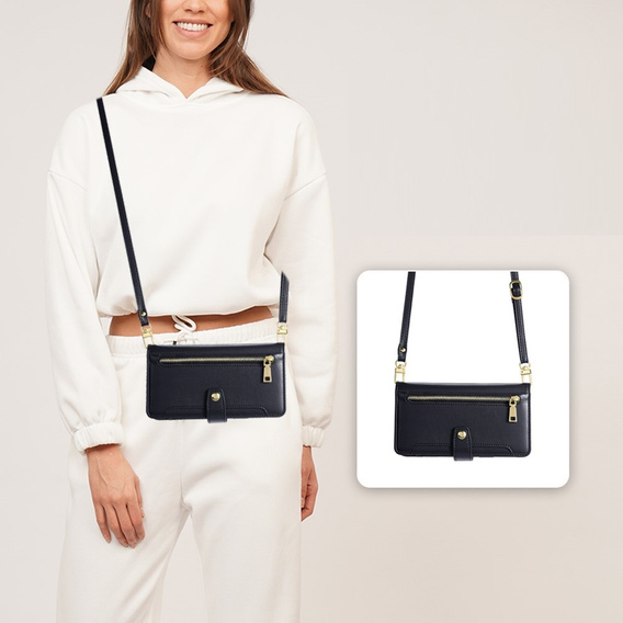 Pattintható tok a Xiaomi Redmi Note 13 Pro+, Wallet Zipper Pocket, fekete