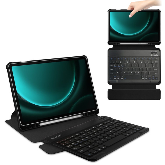 Billentyűzet tok Samsung Galaxy Tab S9 FE+ Plus, Rotary 360° Leather, fekete
