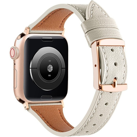 Pasek Skórzany do Apple Watch 1/2/3/4/5/6/7/8/SE/Ultra 42/44/45/49mm, Beżowy