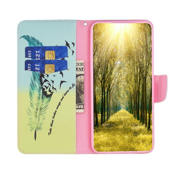 Pattintható tok a Realme C55, Wallet, feather, kék