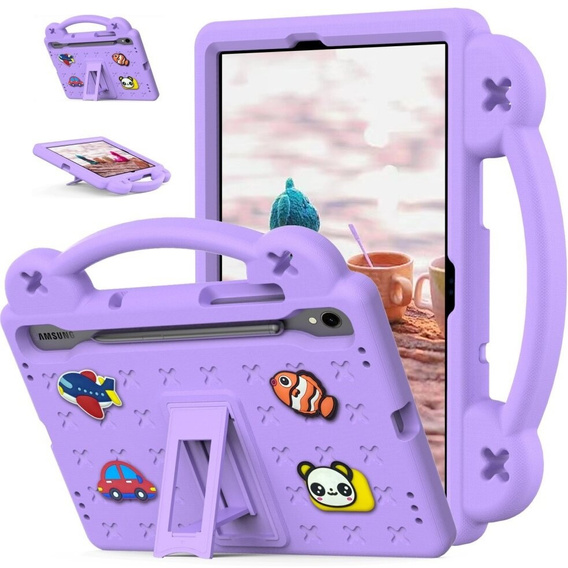 Gyermek tok Samsung Galaxy Tab S7/S8/S9, Cute Patterns, állvánnyal, lila