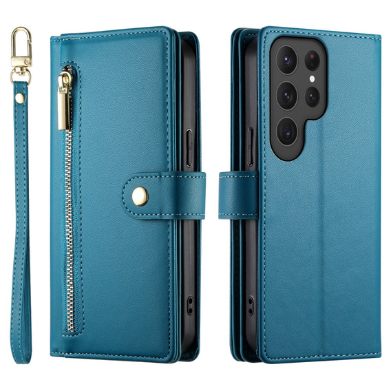Pattintható tok a Samsung Galaxy S25 Ultra, Wallet Zipper Pocket, kék