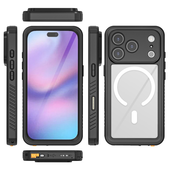 Redpepper tok iPhone 17 Pro készülékhez, IP68 vízálló, MagSafe, átlátszó, fekete oldallapokkal