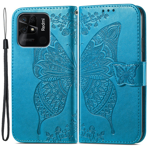Pattintható tok a Xiaomi Redmi 10C, Butterfly, kék