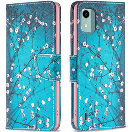 Pattintható tok a Nokia C12 4G, Wallet, Sakura, kék