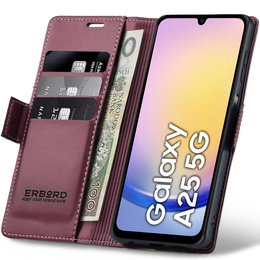 Tok Samsung Galaxy A25 5G, ERBORD Glossy Litchi, pénztárca patenttal, piros