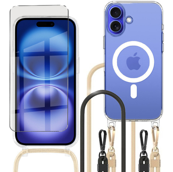 Tok zsinórral iPhone 16-hoz, ERBORD MagSafe, átlátszó + képernyőüveg