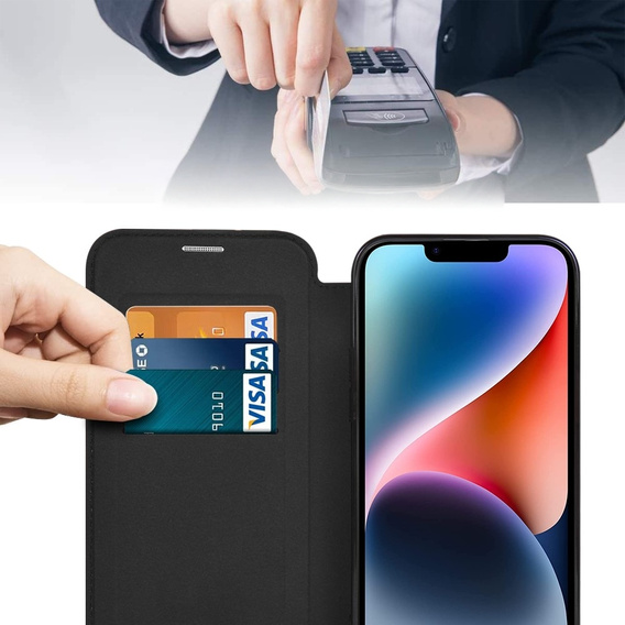 Pattintható tok a iPhone 15, RFID Wallet MagSafe CamShield, fekete