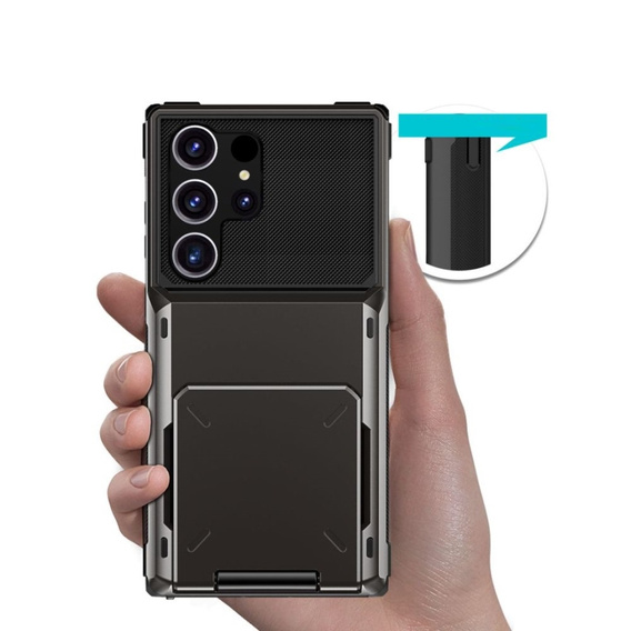 Tok Samsung Galaxy S25 Ultra, Card Holder Kickstand, fekete