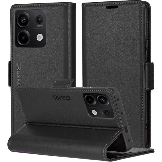 Tok Xiaomi Redmi Note 13 Pro 5G, ERBORD Glossy Litchi, pénztárca patenttal, fekete