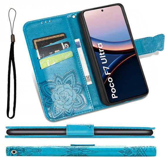 Pattintható tok a Xiaomi Poco F7 Ultra, Butterfly, kék