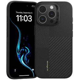 BENKS Kevlar tok iPhone 16 Pro, MagSafe, Carbon Fiber, fekete