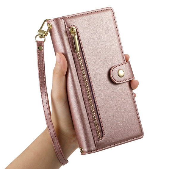 Pattintható tok a Xiaomi Poco X7 Pro 5G, Wallet Zipper Pocket, rózsaszín