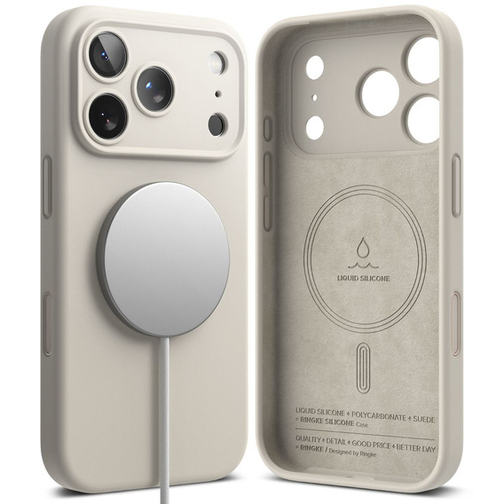 Ringke tok iPhone 17 Pro Max készülékhez, szilikon mágneses MagSafe, Stone