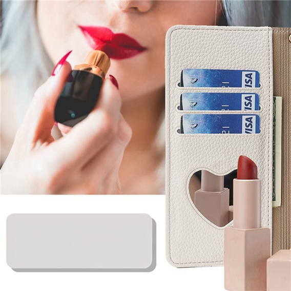 Flip tok Samsung Galaxy A56 5G, Wallet Zipper Pocket, tükörrel, fehér