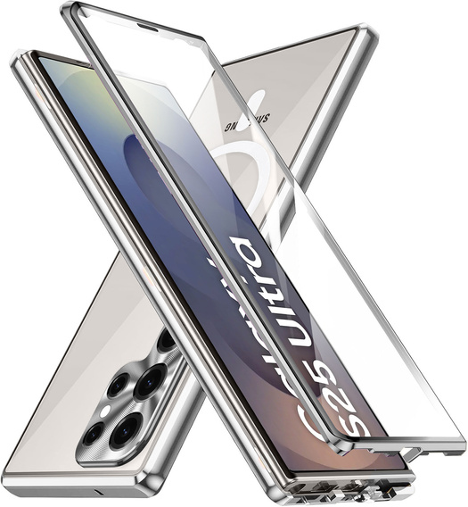 Magnetic Dual Glass MagSafe tok Samsung Galaxy S25 Ultra, ezüst