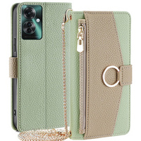 Flip tok Oppo Reno 11F 5G, Wallet Zipper Pocket, tükörrel, zöld