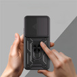 Páncélozott tok Oppo Reno 14 készülékhez, kameravédelemmel, állvánnyal, fekete