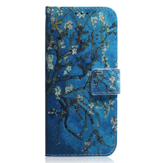 Pattintható tok a Samsung Galaxy A14 4G/5G, Wallet, Sakura, kék