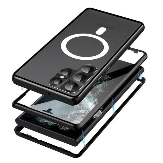 Magnetic Dual Glass MagSafe tok Samsung Galaxy S24 Ultra, fekete