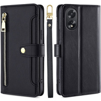 Pattintható tok a Oppo A38 / A18 4G, Wallet Zipper Pocket, fekete