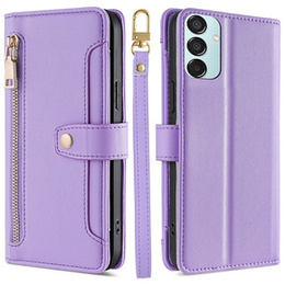 Pattintható tok a Samsung Galaxy M15 5G, Wallet Zipper Pocket, lila