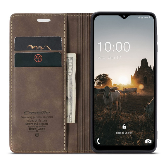 CASEME tok Samsung Galaxy M33 5G, Leather Wallet Case, barna