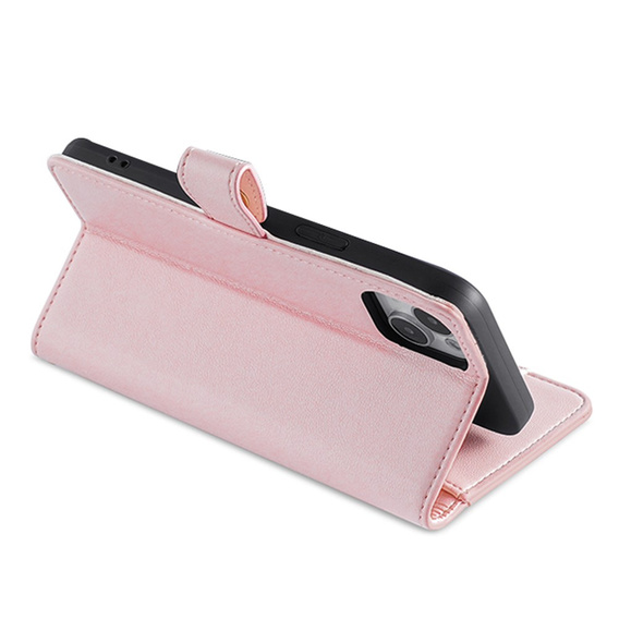Pattintható tok a iPhone 14, Wallet Zipper Pocket, rózsaszín