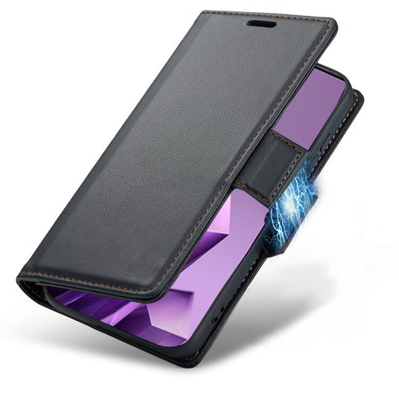 Tok Infinix Note 50 Pro+, ERBORD Glossy Litchi, pénztárca patenttal, fekete