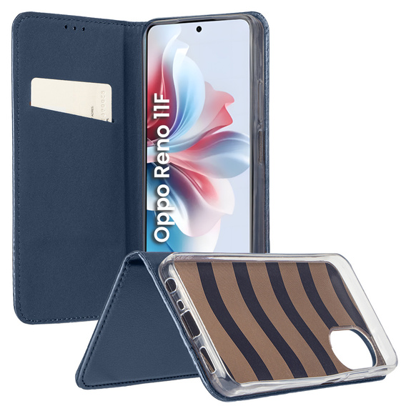 Tok Oppo Reno 11F 5G készülékhez, Smart Magnet, sötétkék + 9H üveg