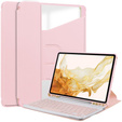 Billentyűzet tok Samsung Galaxy Tab S9+, Rotary 360° Leather, rózsaszín rose gold