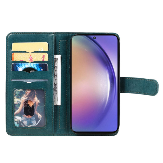 Flip tok Samsung Galaxy A55 5G, 10 Card Slots Wallet, zöld