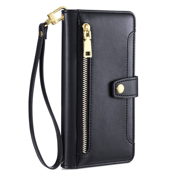 Pattintható tok a iPhone 14 Pro, Wallet Zipper Pocket, fekete