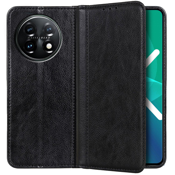 Pattintható tok OnePlus 11 5G, Split Leather, fekete