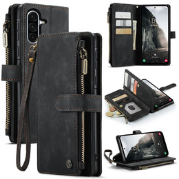CASEME tok Samsung Galaxy A56 5G, Leather Wallet Cash and Card Slots, pánttal, fekete