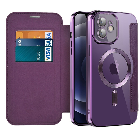 Pattintható tok a iPhone 12, RFID Wallet MagSafe CamShield, lila