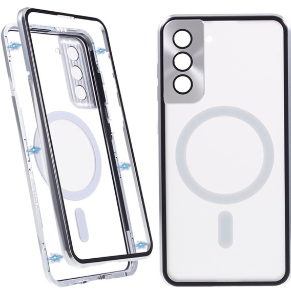 Magnetic Dual Glass MagSafe tok Samsung Galaxy S22, ezüst