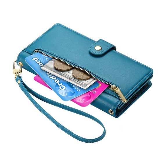 Pattintható tok a Xiaomi Redmi Note 14 Pro 5G / Poco X7 5G, Wallet Zipper Pocket, kék