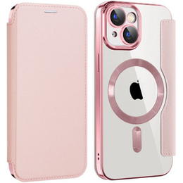Pattintható tok a iPhone 15, RFID Wallet MagSafe CamShield, rózsaszín