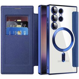 Pattintható tok a Samsung Galaxy S24 Ultra, RFID Wallet MagSafe CamShield, sötétkék