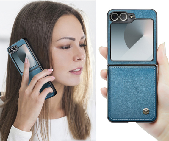 Tojás Samsung Galaxy Z Flip7 FE / Z Flip6, CASEME Litchi Leather, kék