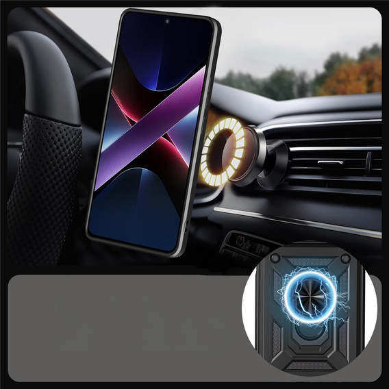 Páncélozott tok Oppo Reno 14 készülékhez, kameravédelemmel, állvánnyal, fekete