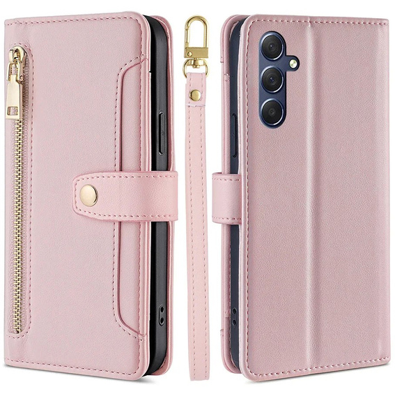 Pattintható tok a Samsung Galaxy A16, Wallet Zipper Pocket, rózsaszín