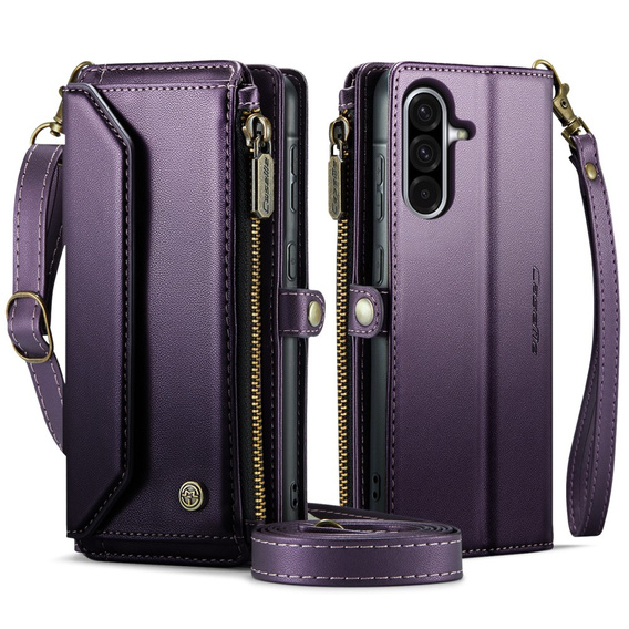 Tok CASEME Samsung Galaxy A56 5G, RFID Leather Wallet, vállpánttal, lila