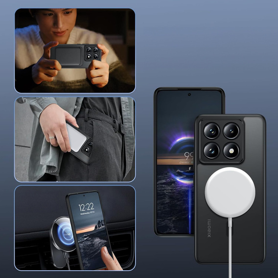 Tok Xiaomi 14T Pro-hoz, MagSafe, ERBORD Matt Case, fekete + képernyőüveg