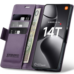 Tok Xiaomi 14T Pro, ERBORD Glossy Litchi, pénztárca patenttal, lila